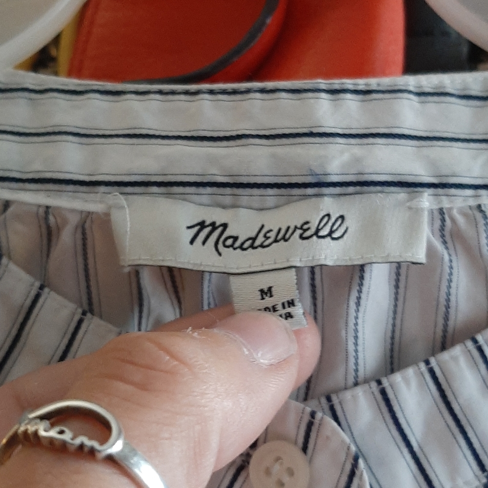 Madewell navy white striped billow sleeve top - Picture 3 of 6